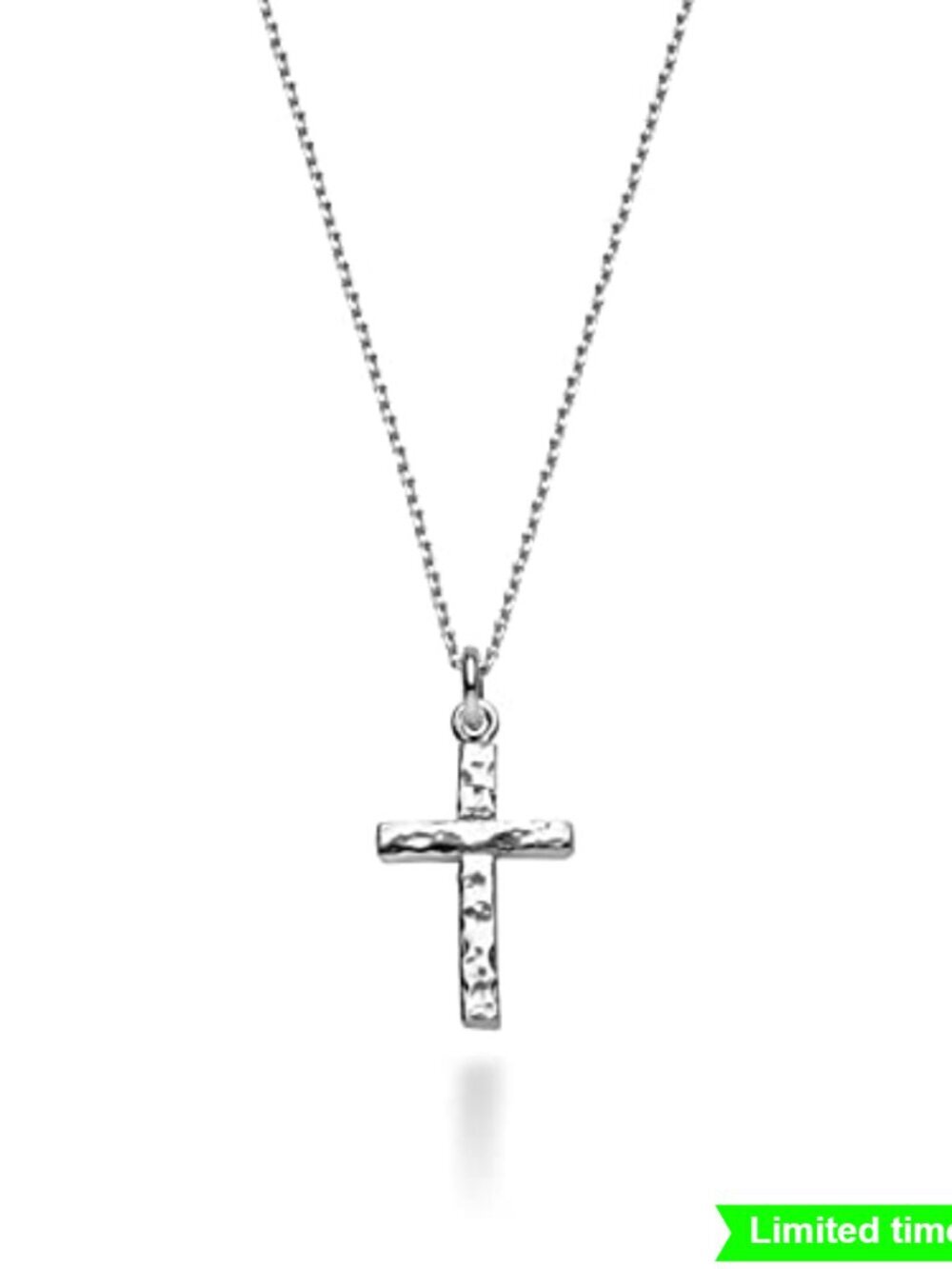 925 Sterling Silver Hammered Cross Pendant Necklace 18 Inch